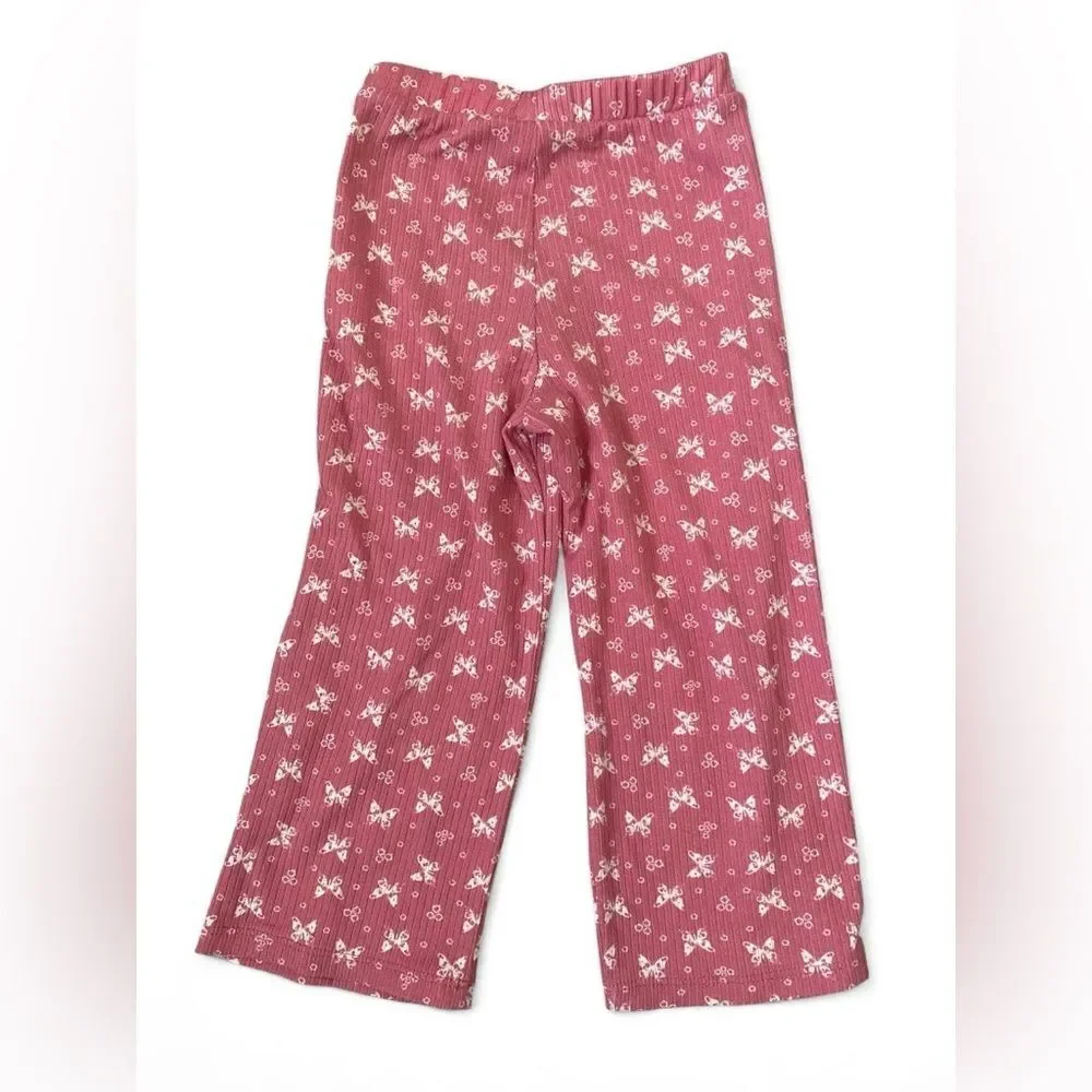 Heart & Arrow 2T Toddler Girls Pink Butterfly Ribbed Top & Pants Outfit Set